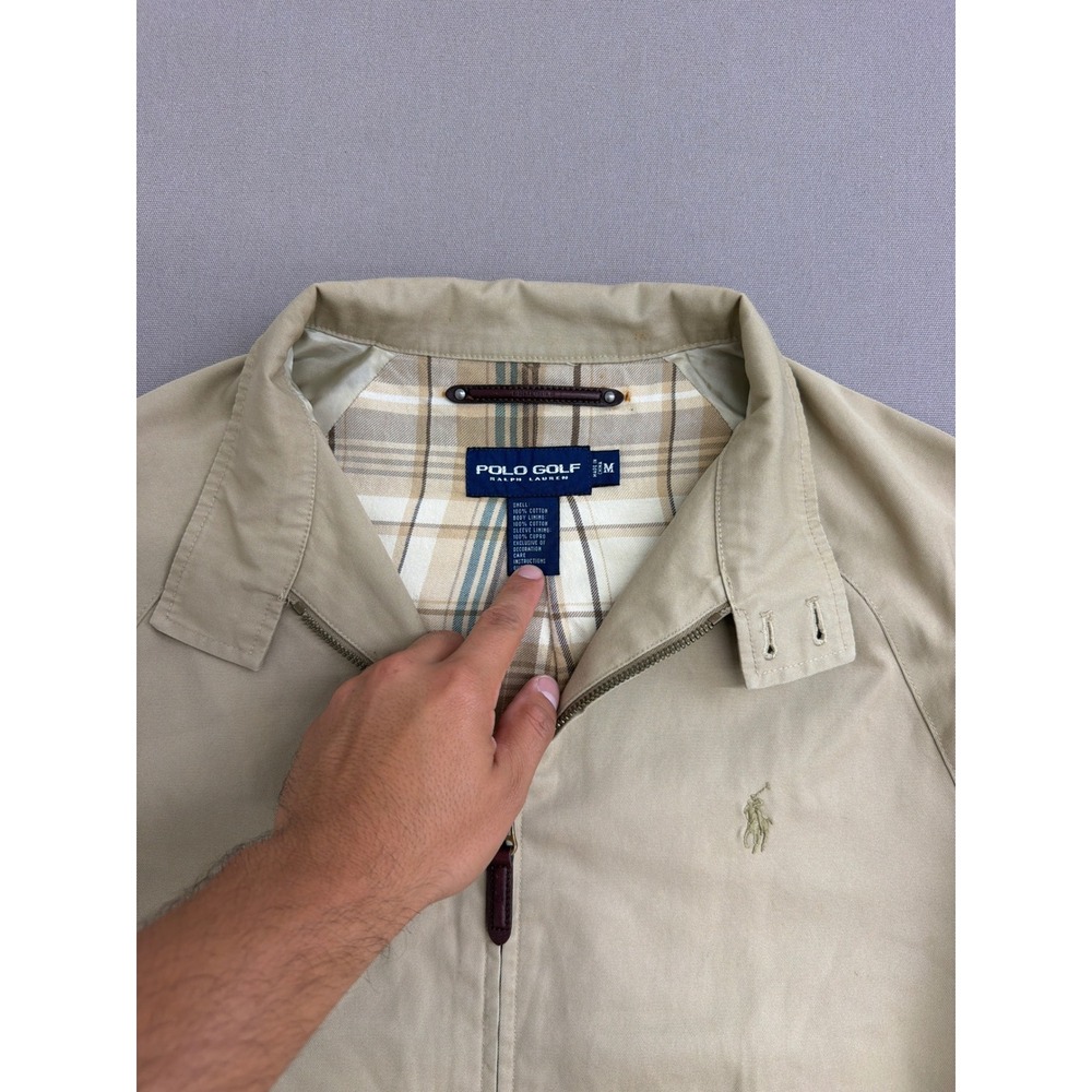 Polo Golf Ralph Lauren Harrington Jacket Tan Khaki Plaid Lined Mens Medium - Picture 3 of 12